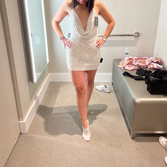 RETROFETE Mich Draped Embellished Tulle Mini Dress White and Silver Size Small - Picture 2 of 12